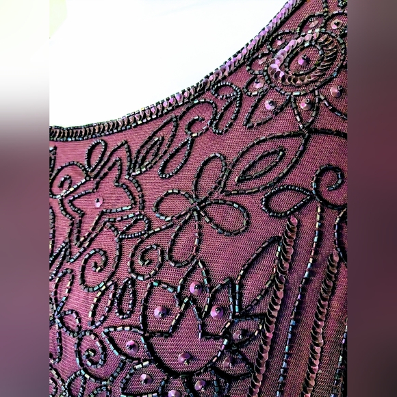 NWT, Adriana Papell, Cassis Colored, Simmering Beaded, Blouson Gown, Size 18W - Picture 5 of 14